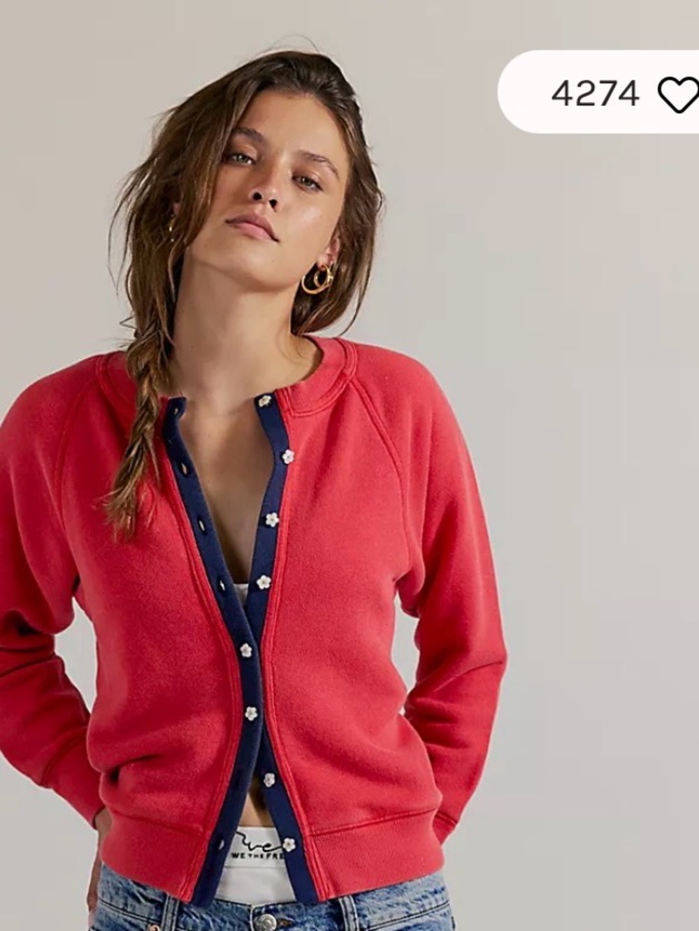Free People Junior Solid Sweatshirt Cardi. NWT. Varsity combo